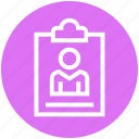 clipboard, cv, document, note, person, single, user