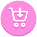 buy, cart, down arrow, online, shopping, trolley, web