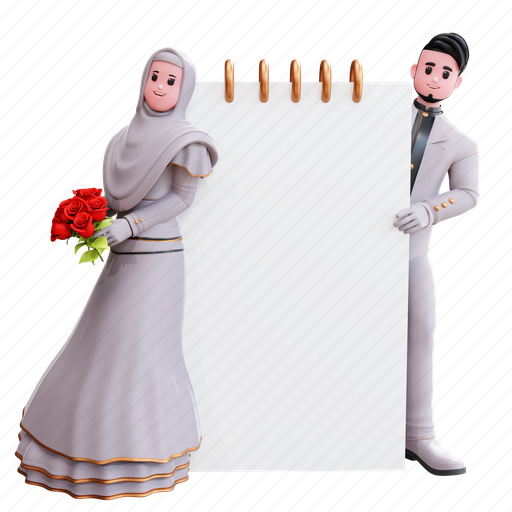 Wedding, couple, marriage, married, romance, character, illustration 3D illustration - Download on Iconfinder
