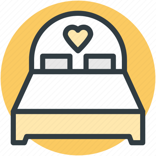Bed, bedroom, couple bedroom, heart pillows, hotel room, wedding decoration icon - Download on Iconfinder