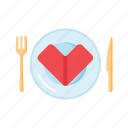 dinner, love, fork, heart, knife, napkin, plate