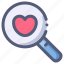 heart, love, magnifying, search, zoom 