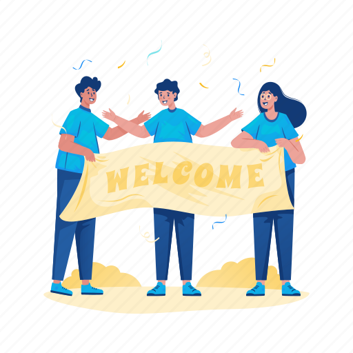 Welcome, banner, friendship, ribbon, celebration, congratulation, teammates illustration - Download on Iconfinder