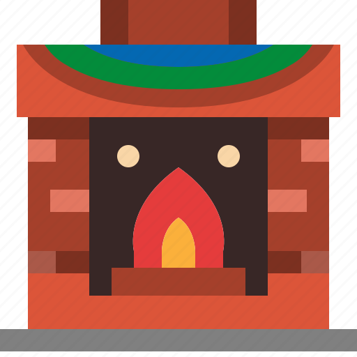 Fireplace, interior, warm, brick, winter, living, room icon - Download on Iconfinder