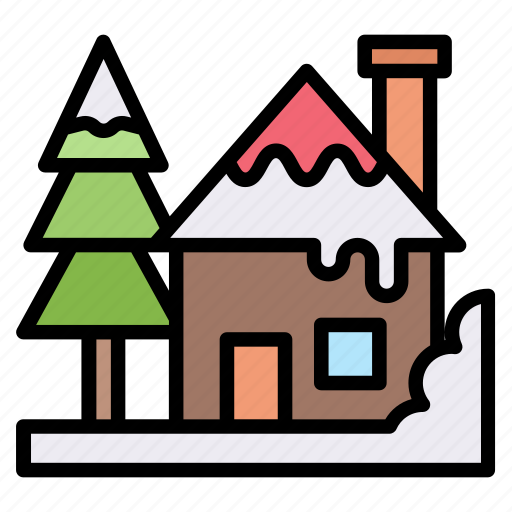 Cabin, cloud, home, house, tree, winter icon - Download on Iconfinder