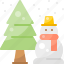 cold, nature, pine, snow, snowman, tree, winter 