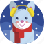 bunny, headset, mascot, rabbit, scarf, season, winter 
