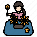girl, woman, flower, pot, bouquet, avatar 