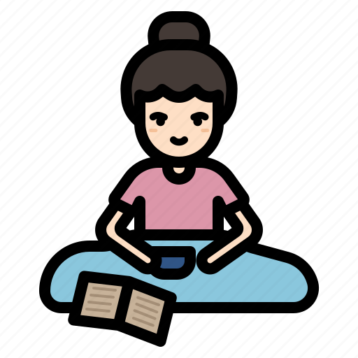 Girl, woman, reading, book, coffee, tea, stay home icon - Download on Iconfinder