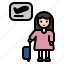 girl, woman, travel, airport, departure, luggage, avatar 