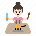 girl, woman, cooking, pot, ladle, kitchen 
