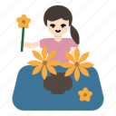 girl, woman, flower, pot, bouquet, avatar