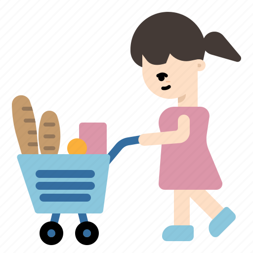 Girl, woman, shopping, grocery, supermarket, bread, cart icon - Download on Iconfinder