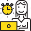 computer, stopwatch, time, woman, worker, yellow 