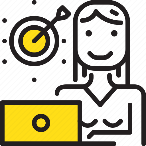 Arrow, computer, dart, online, tarket, woman, yellow icon - Download on Iconfinder