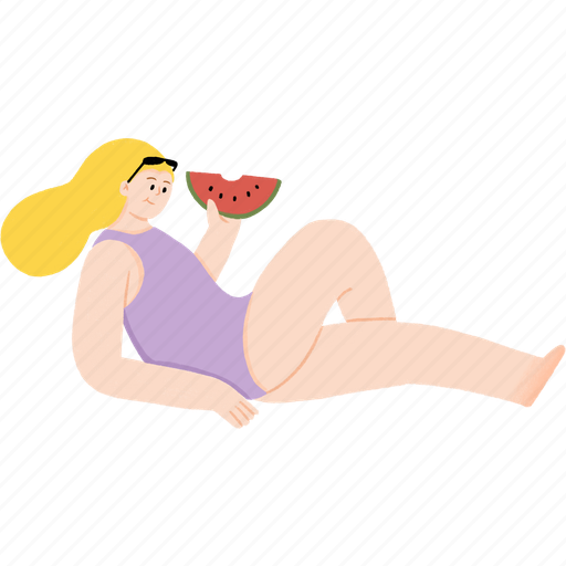Girl, eating, lying down, watermelon, woman, relaxation, summer icon - Download on Iconfinder