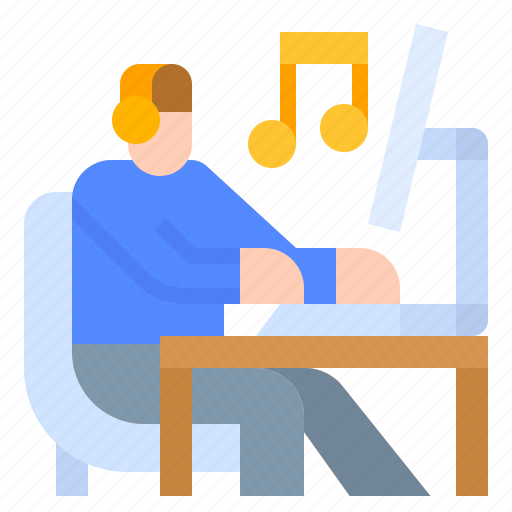 Desk, headphone, listen, music, workspace icon - Download on Iconfinder