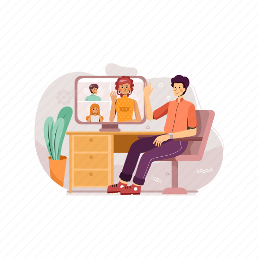 Job, laptop, online, remotely, stay at home, character, communication illustration - Download on Iconfinder