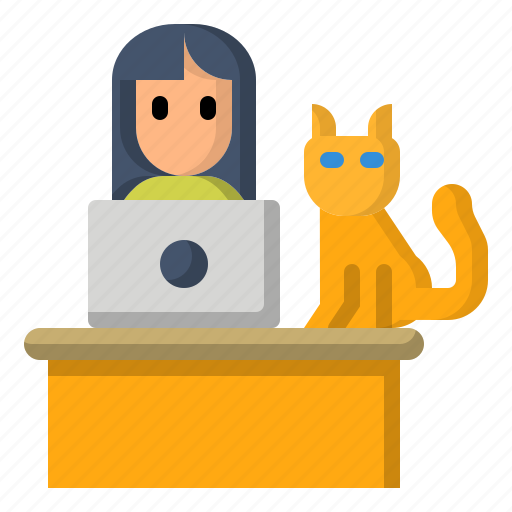 Avatar, cat, lifestyle, table, woman, work from home, working icon - Download on Iconfinder