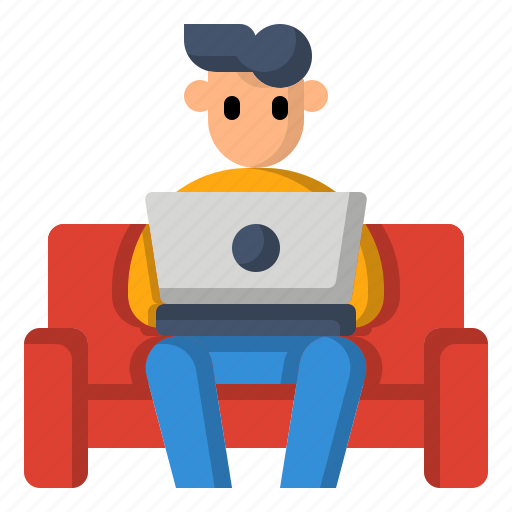 Comfort, conference, home, man, sofa, work, laptop icon - Download on Iconfinder
