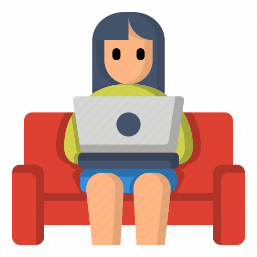 Comfort, conference, sofa, woman, work, work from home, laptop icon - Download on Iconfinder