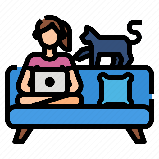 At, cat, computer, home, sofa, work, workfromhome icon - Download on Iconfinder