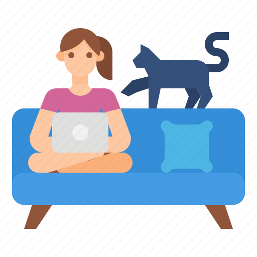 At, cat, computer, home, sofa, work, workfromhome icon - Download on Iconfinder
