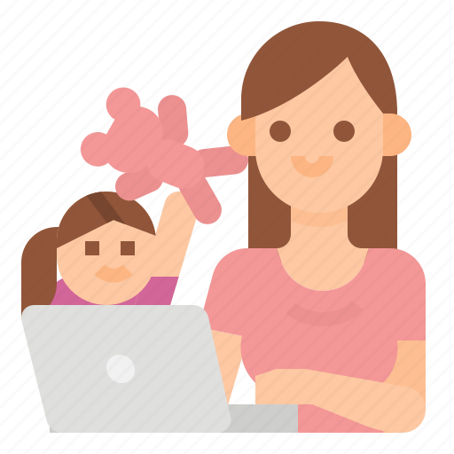 Computer, daughter, kid, workfromhome, working icon - Download on Iconfinder