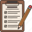 checklist, survey, pencil, clipboard, questionnaire 