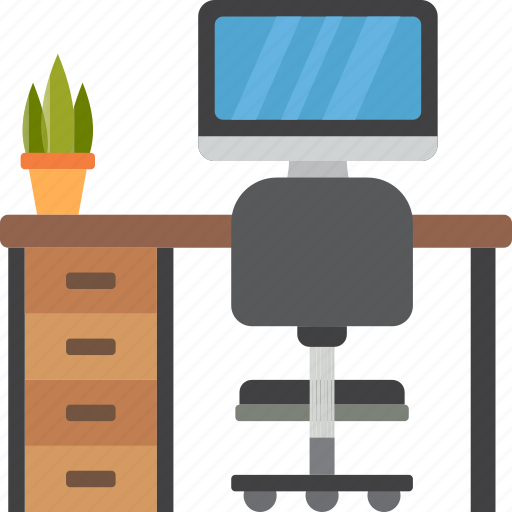 Workspace, office, desk, computer, chair icon - Download on Iconfinder