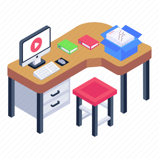 Workstation, workplace, office desk, office table, working area icon - Download on Iconfinder