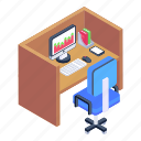 employee desk, employee table, office cabin, workspace, working area