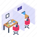 working area, employee desks, employee tables, employee cabins, workspace