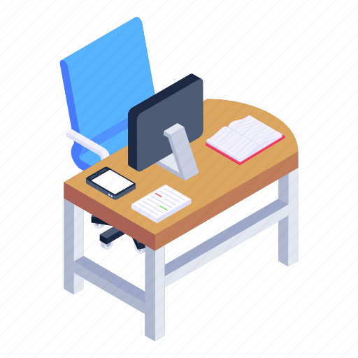 Employee desk, office table, computer table, place of work, workspace icon - Download on Iconfinder