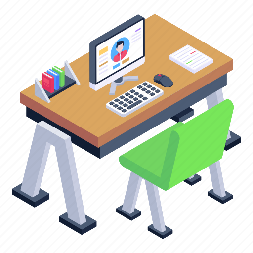 Employee table, office table, desk, place of work, workspace icon - Download on Iconfinder