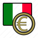 coin, euro, exchange, italy, money, payment, italy flag