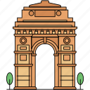 building, landmark, famous, india gate, delhi, india