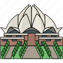 building, landmark, famous, lotus, temple, delhi, india