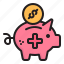 deposit, savings, donation, coin, healthcare, medical, money, piggy bank 