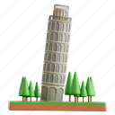 pisa, tower, pisa tower, 3d icon, 3d illustration, 3d render, architecture, world landmark, landmark 