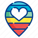 pin, rainbow, heart, location, love