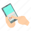 hand, isometric, object, phone, screen, smartphone, touch 