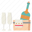 champagne, flutes, glasses, bucket, bottle, party, celebration, christmas, xmas