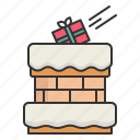 chimney, gift, throw, present, christmas, xmas, holiday, winter, snow