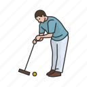 croquet, female player, game, hit, lawn game, mallet, yard game