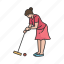 croquet, female player, game, hit, lawn game, mallet, yard game 