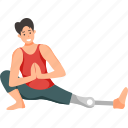 prosthetic, utthita, namaskarasana, extended, leg, squat, yoga, pose, exercise