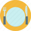 cutlery, dinner, food, fork, knife, plate, table