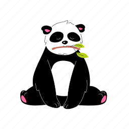 cute, animal, panda, bamboo, bear, sitting 