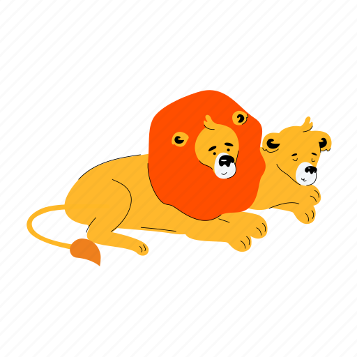 Animals, lions, couple, wildlife illustration - Download on Iconfinder